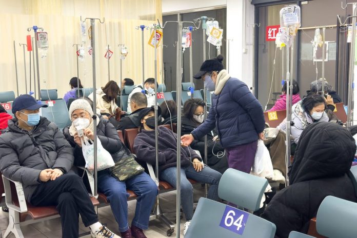 A crowded hospital in China as parts of the country experience a rise in human metapneumovirus cases